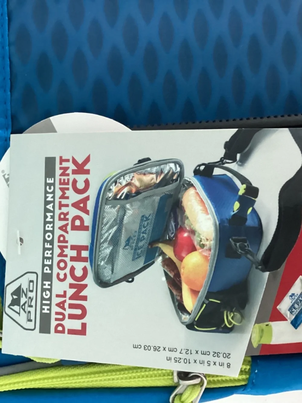 AZ Pro Insulated Zipper Lunch Bag, Blue Geometric w/ Containers & Ice Packs NEW